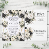 Fleurs florales noires et blanches Invitations de  (Personnalisez la collection de ce créateur indépendant.)