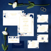Invitation Elégant bleu foncé et jaune Mariage floral Invita