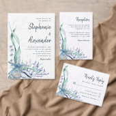 Invitation Tout En Un Mariage d'aquarelle bleu Ocean Beach moderne (Personnalisez la collection de ce créateur indépendant. )