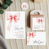Invitation Élégant Script Blush Pink Coquette Bow Baby shower
