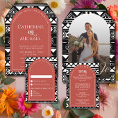 Modern Boho Pattern Wedding Arch Coral Wijn Etiket