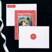 Sticker Rond Modern Holiday Bold Red & Pink Ribbon Pattern (Personnalisez la collection de ce créateur indépendant.)