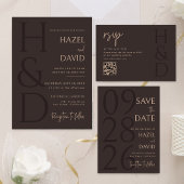 Menu Mariage Minimaliste Moderne Marron Monogramme