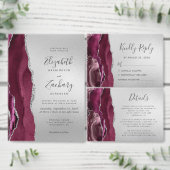 Invitation Mariage Moderne Agate Bourguignon Argent (Personnalisez la collection de ce créateur indépendant.)