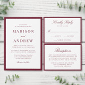 Modern Burgundy Border Wedding Kaart (Personaliseer de collectie van deze zelfstandige maker.)