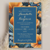 Moderne verbrande Sinaasappel en blauwe bloemenbru Ronde Sticker