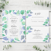 Stoffig Blauw Waterverf Foliage Trouwceremonie Programma (Personaliseer de collectie van deze zelfstandige maker.)