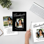 Faire-part Photo de fin d'études moderne noir & blanc 2025