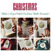 Modern Elegant Gouden Kerst Doodle Ornament Cadeaulabel