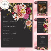 Save The Date Moderne Elégant été prairie floral noir Mariage
