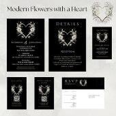 Carte Postale Fleurs modernes avec un coeur-RSVP-Mariage-