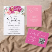 Invitation Mariage moderne Fuchsia rose Floral QR Code (Personnalisez la collection de ce créateur indépendant. )