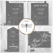 Moderne Minimal Grijs & Wit Glam Diamanten QR Code RSVP Kaartje