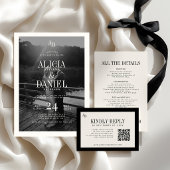 Wedding RSVP insert QR code ivory black enclosure Informatiekaartje