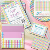 Invitation Pastel Gingham Rainbow Baby Shower Yellow