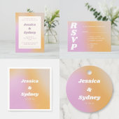 Étiquettes Cadeau Retro Pink and Orange Gradient Wedding