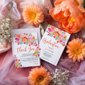Faire-part Gras photo Boho orangé graduation florale