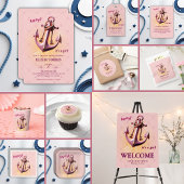Invitation Ahoy rose moderne ! Ancre Baby shower nautique