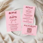 Cartons Réponse Mariage Code QR Rose Moderne