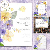 Invitation Violets violets et jaunes modernes Mariage floral
