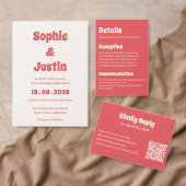 Carte de réponse moderne de corail avec code QR (Personnalisez la collection de ce créateur indépendant. )