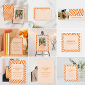 Banderoles Retro Orange Checkerboard Graduation Photo Congrat
