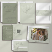 Menu Mariage de script vert minimaliste feuille dessiné