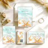 Invitation Coquilles d'étoiles de mer modernes Code QR Mariag