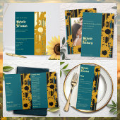 Menu de mariage moderne Tournesol Bleu sarcelle Or