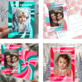 Sticker Carré Modern Swirl HAPPY HOLIDAYS CUSTOM Green Pink