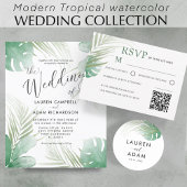 Menu Elegant Green Tropical Watercolor Wedding