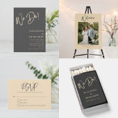 Cartons Réponse Black Beige Modern Script Lettering Wedding