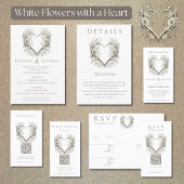 Carte De Visite Mariage moderne RSVP QR code-Fleurs avec un coeur