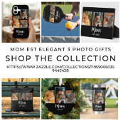 Mom Established Script Black 3 Photo Ornament Kaart