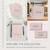 Monogram Logo Blush Roze Moderne Minimalist Visitekaartje