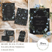 Invitation de mariage florale boho noire | Bleu so