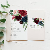 Programme Fleurs de mariage à l'aquarelle bordeaux et bleu m