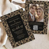 Invitation Modern Floral Elegant Black Wedding Invite QR Code