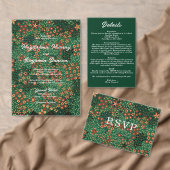Sticker Rond Bold Dark Green Red Floral Textile Pattern Wedding (Personnalisez la collection de ce créateur indépendant. )