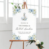 Sticker Rond Blue Floral Anchor Nautical Bridal Luncheon