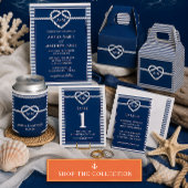 Menu Nautical Navy Blue Tying Knot Stripes Mariage