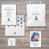 Carte Postale Faire-part Nautical Blue Sailboat Cute Boy Baby shower
