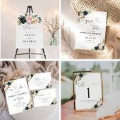 Marine & Blush Roze Bloemen Bruiloft Uitnodigingen Wikkel