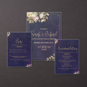 Plaque De Table Marine & Gold Velvet Luxe Mariage Script Botanique (Personnalisez la collection de ce créateur indépendant.)