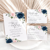 Navy Blue Flowers, Roze Flowers, Floral Wedding Papieren Bordje