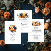 Navy en Sinaasappel Bloemen bruiloft Save The Date