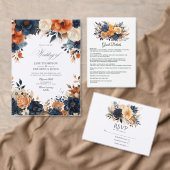 Éventail Programme de mariage Navy Blue Brûlé Orange Champa (Personnalisez la collection de ce créateur indépendant. )