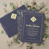 Invitation En Aluminium Mariage de luxe élégant en or bleu marine (Personnalisez la collection de ce créateur indépendant. Test)