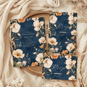 Save The Date Mariage floral d'ivoire Elégant bleu marine