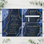 Programme Navy Blue and Gold Agate Wedding Program (Personnalisez la collection de ce créateur indépendant.)